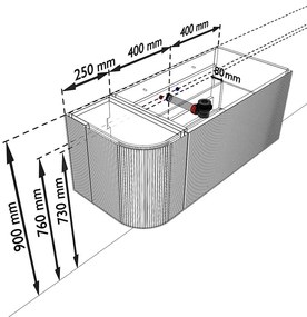 Mondiaz Kurve-dlux 105cm badmeubel ronding links ruby met 1 lade en deur en wastafel big small kraangat rechts opalo