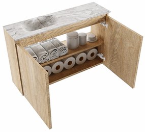 Mondiaz Ture DLux toiletmeubel 80cm washed oak met wastafel glace links met kraangat