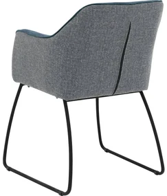 Goossens Eetkamerstoel Lisbet blauw stof met armleuning, elegant chic