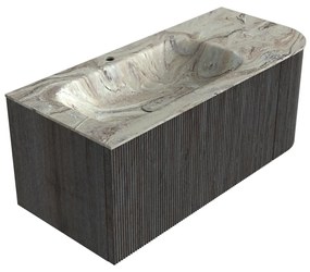 Mondiaz Kurve-dlux 105cm badmeubel ronding rechts shadow met 1 lade en deur en wastafel big small kraangat links glace