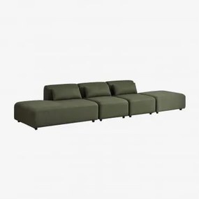 3-delige Modulaire Bank Met Linker Chaise Longue En Poef Fogler Teddystof Saliegroen - Sklum
