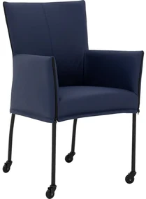 Goossens Eetkamerstoel Funk Zwarte Poten blauw leer met armleuning en met wielenZwart skater wiel met zwarte kap, modern design