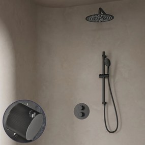 Saniclear Iron Stripes inbouw regendouche rond met 20cm hoofddouche, muurarm, 2 standen handdouche en glijstang verouderd ijzer - gunmetal