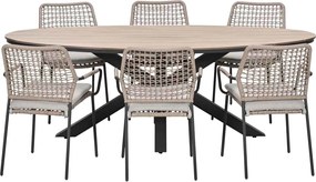 Garden Impressions Natas tuinset sand 7-delig - Tulli tuintafel ovaal 220x115 cm