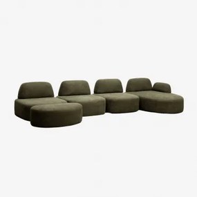 Rechte Modulaire Chaise Longue Bank Van 4 Delen En Gestoffeerde Poef Giorgia Stof Leger Groen - Sklum