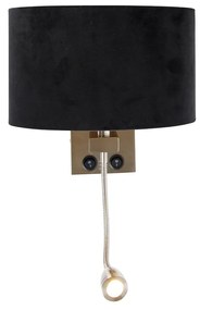 Wandlamp staal met ovale velours kap zwart 25cm - Brescia Combi