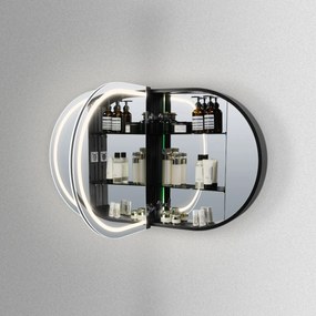 Hipp Design 91000 ovale spiegelkast mat zwart met verlichting en verwarming 120x70cm
