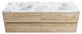 Mondiaz Vica DLux badmeubel 150cm washed oak 4 lades met wastafel glace dubbel zonder kraangat