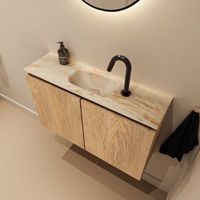 Mondiaz Ture DLux toiletmeubel 80cm washed oak met wastafel frappe midden met kraangat