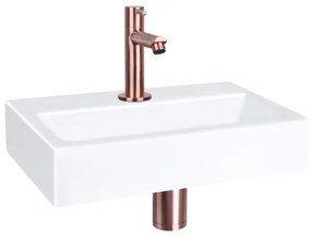 Differnz Flat fonteinset - 38x24x8cm - Rechthoek - 1 kraangat - Recht rose koperen kraan - Keramiek Wit SW21912/SW543211/SW705274/SW705490