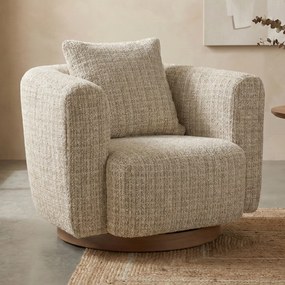 Draaibare Fauteuil Taupe Met Walnoot Hout
