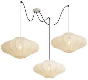 Stoffen Eettafel / Eetkamer Japandi hanglamp beige 50cm 3-lichts - PluJapandi E27 rond Binnenverlichting Lamp