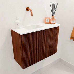 Mondiaz Joya 60cm toiletmeubel ronding rechts ruby met wastafel faye links zonder kraangat talc