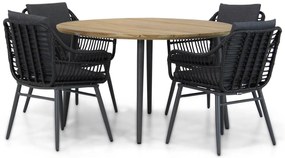 Tuinset Ronde Tuintafel 4 personen 130 cm Aluminium/wicker Zwart  Coco Coco Leonardo