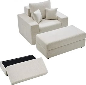 VEVOR Chaise Longue 1115 mm, modulaire bank voor de lounge zonder steunpoten, extra grote corduroy leesstoel met kussens, armleuningen en diepe zitting, loungestoel voor woonkamer en slaapkamer, beige