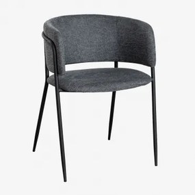 Set Van 4 Eetkamerstoelen Met Armleuningen, Bekleed Nalon Zwart & Stof Grijs – Grafiet & Stof - Sklum