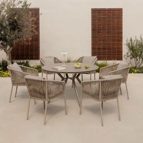 Ronde Tafelset Valerie, Ø125 Cm, En 6 Arhiza Classic Aluminium Tuinstoelen Met Armleuningen Bruin - Mokka - Sklum