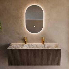 Mondiaz Kurve-dlux 120cm badmeubel shadow met 1 lade en wastafel big large midden 2 kraangaten glace