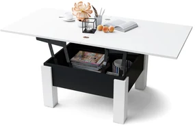 Mazzoni OSLO wit / zwart mat, uitklapbare salontafel met in hoogte verstelbaar blad