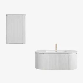 Carsone Houten Badkamermeubelset Met Geïntegreerde Wastafel Wit & Wit & Spiegelloze & Goud ↑20 Cm Met Overloop Aftapventiel Orveta - Sklum