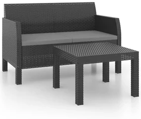vidaXL 2-delige Loungeset met kussens PP rattan antracietkleurig