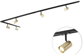 Smart railsysteem zwart met goud 1-fase 5-lichts incl. Wifi GU10 - Iconic Jeana Modern GU10 Binnenverlichting Lamp