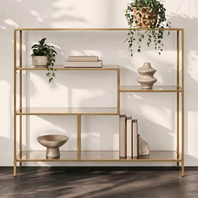 Kare Design Loft Gold Laag Wandrek Staal Met Glas Goud - 115x30x100cm.