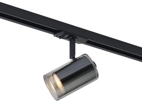 Moderne spot zwart met smoke glas voor railsysteem 1-fase - Iconic Lloyd