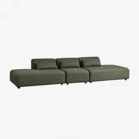 3-delige Modulaire Bank Met Dubbele Chaise Longue Fogler Teddystof Saliegroen - Sklum