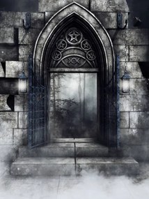 Ilustratie Gothic stone gate with lanterns, FairytaleDesign