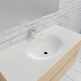 Zaro Sevilla Solid Surface badmeubel 100cm licht eiken 1 kraangat spoelbak midden met 2 lades