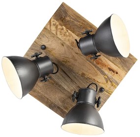 Industriële spot donkergrijs met mango hout 3-lichts - Mangoes