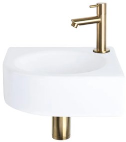 Differnz Cleo fonteinset - 30x30x10cm - Kwartrond - 1 kraangat - Recht matte goude kraan - Keramiek Wit SW524002/SW644702/SW679885/SW865583