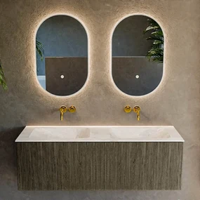 Mondiaz Kurve-dlux 130cm badmeubel shadow met 2 lades en wastafel leaf dubbel zonder kraangat frappe