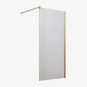 Vaste Douchewand Met 8 Mm Gehard Glas En Bristol Aluminium Transparant & 90 X 195 Cm & Geborsteld Goud - Sklum