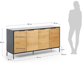 Kave Home Savoi Dressoir Zwart Met Eiken - 165x45x80cm.