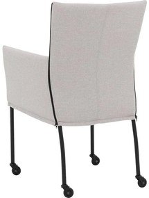 Goossens Eetkamerstoel Funk Zwarte Poten lichtgrijs stof met armleuning en met wielenZwart skater wiel met zwarte kap, modern design