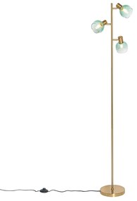 Art Deco vloerlamp goud met groen glas 3-lichts - Vidro Art Deco E14 Binnenverlichting Lamp