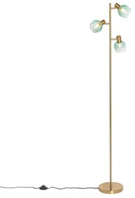 Art Deco vloerlamp goud met groen glas 3-lichts - Vidro