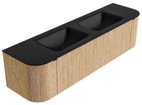 Mondiaz Kurve 170cm badmeubel ronding links/rechts oak met 1 lade en 2 deuren en wastafel cloud dubbel 2 kraangaten urban