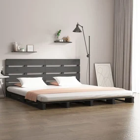 vidaXL Bedframe massief grenenhout grijs 200x200 cm