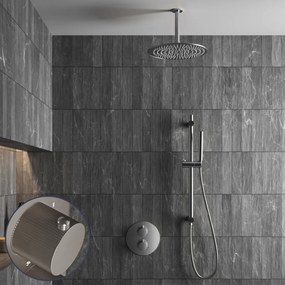 Saniclear Exclusive Stripes inbouw regendouche rond met 30cm hoofddouche, plafondarm en glijstang RVS