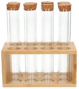 Buisjes in standaard, bamboe, glas en kurk