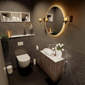 Mondiaz Fowy toiletmeubel 60cm dark brown met witte waskom links zonder kraangat
