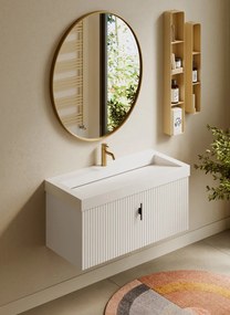 Muebles Calas badmeubel ribbelfront 100cm wit mat met solid surface wastafel met kraangat