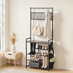 VEVOR Multifunctionele halgarderobe (75 x 30 x 180 cm) met schoenenrek en haken, kapstok met zijvak, kledingkast met stalen frame, geschikt voor entree en slaapkamer, zwart