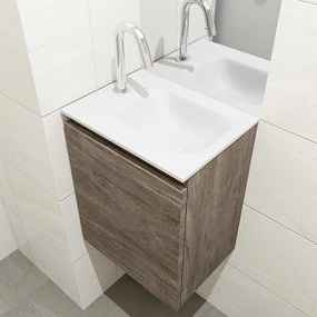 Mondiaz Olan 40cm toiletmeubel dark brown met wastafel talc rechts 1 kraangat