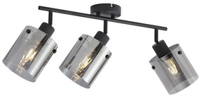 Design plafondspot zwart met smoke glas 3-lichts - Domo