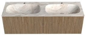 Mondiaz Kurve-dlux 140cm badmeubel dusk met 2 lades en wastafel stor small dubbel 2 kraangaten frappe