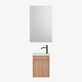 Narek Zwevend Houten Badkamermeubelset Met Geïntegreerde Wastafel Ash Brown & Rectangular Led And Antifog 55x90 Cm Riben & Mat Zwart ?20 Cm - Sklum